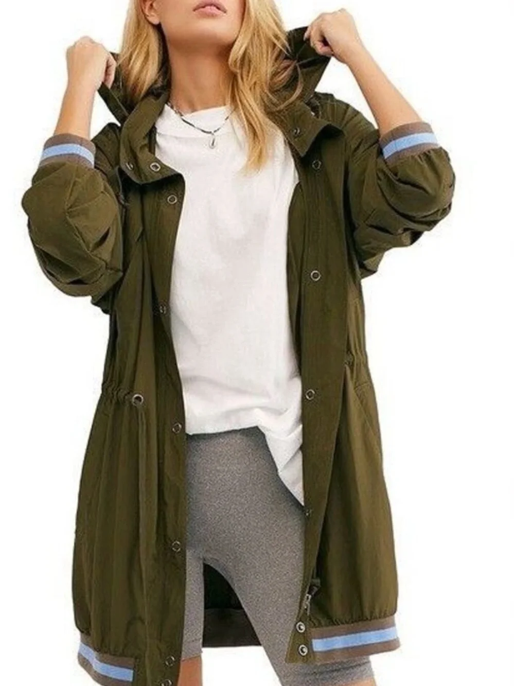 Free People Hooded Longline Jacket in Wild Sage Size Medium